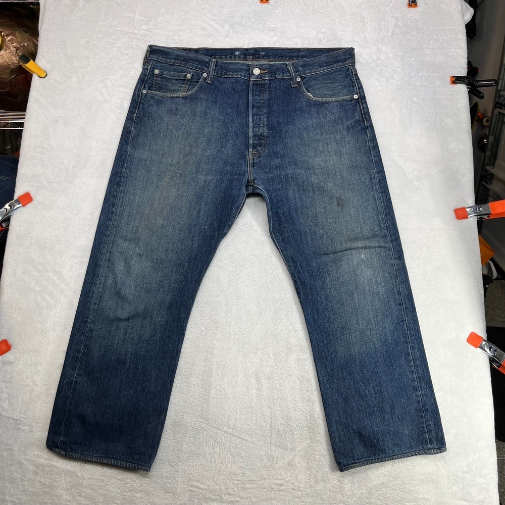 Levi's 501 Jeans Mens Blue Denim High Rise Classic Straight Button Fly - 40X26.5